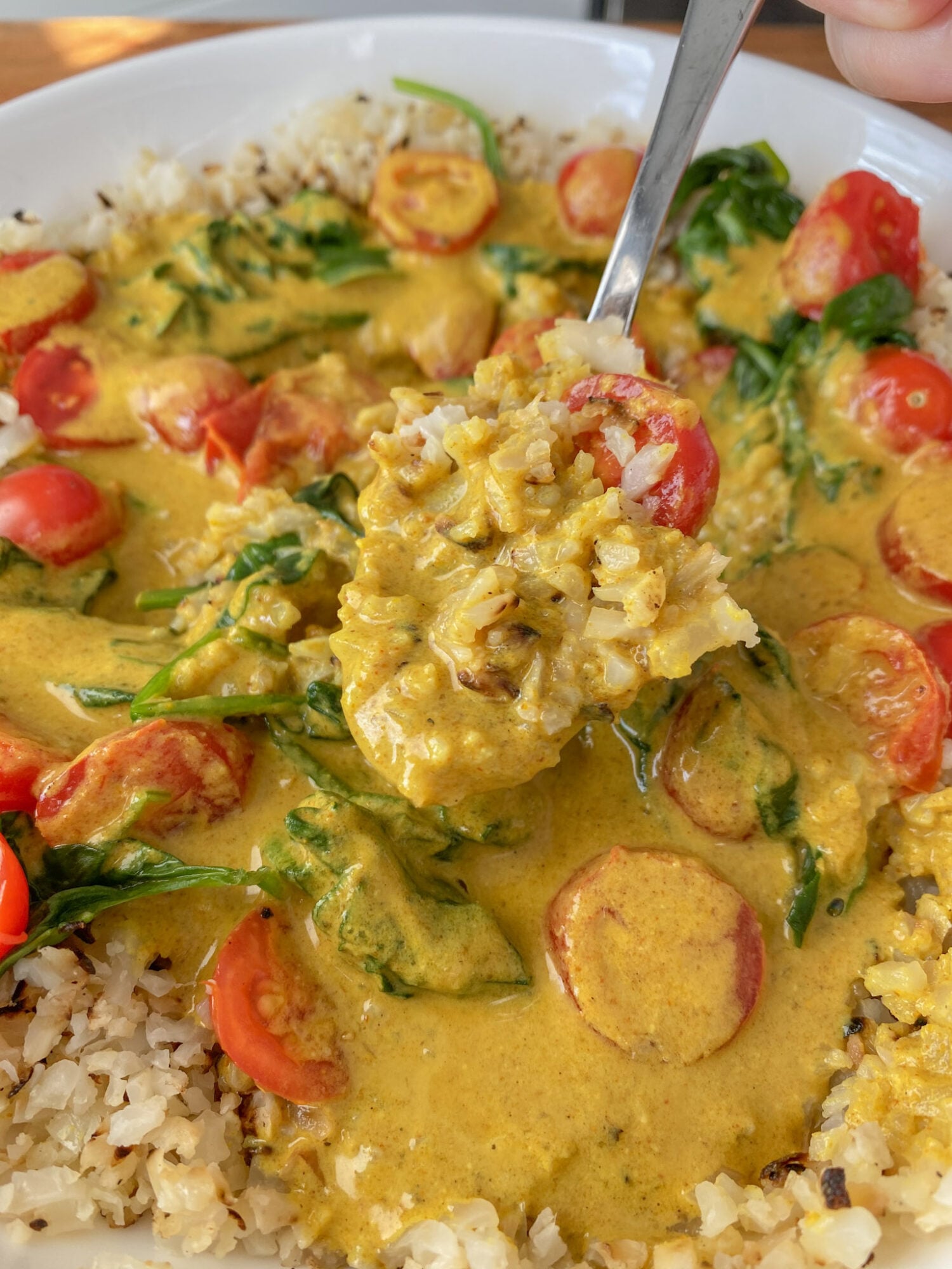Creamy Coconut Curry Cauliflower Rice with Spinach and Tomato - Peanut ...