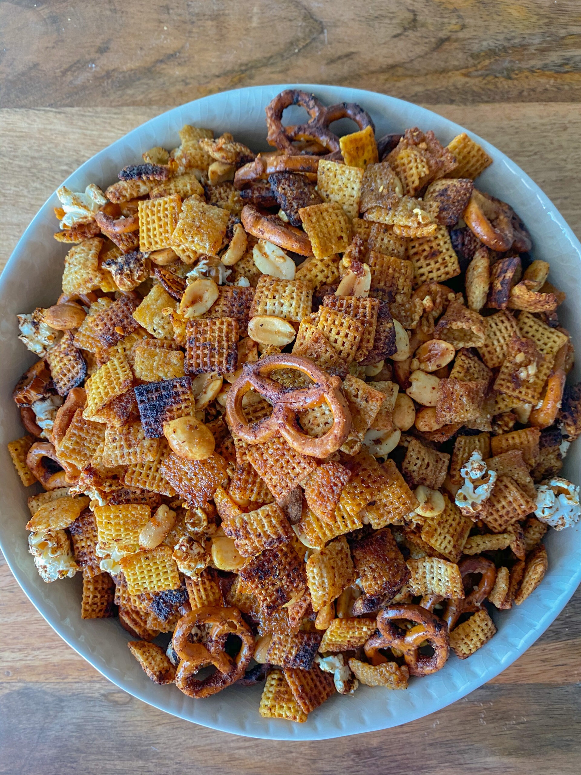 big bowl of toasted gluten-free chex mix