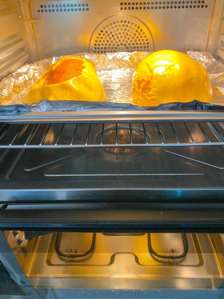 Baking spaghetti squash in an oven.