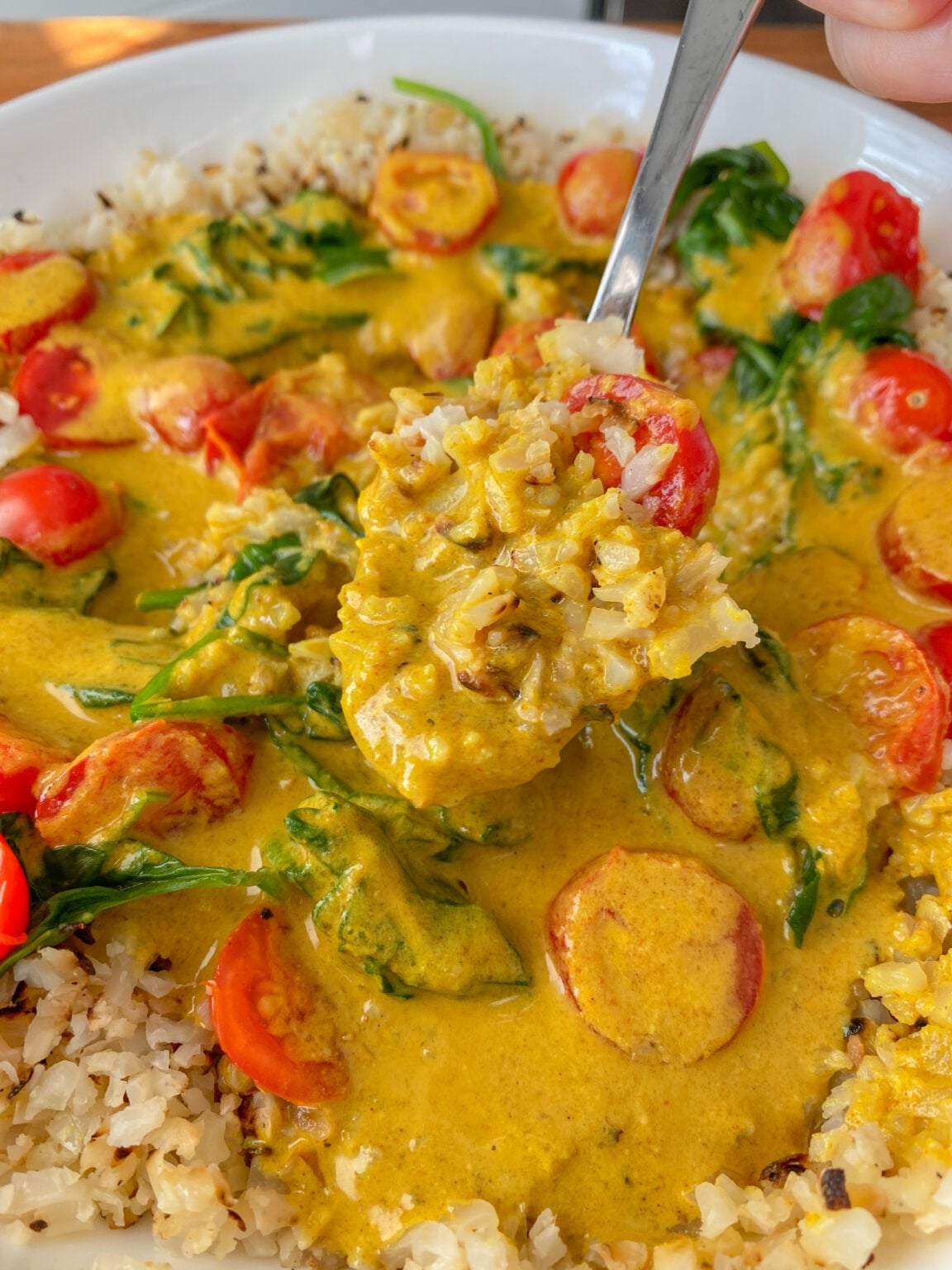 Creamy Coconut Curry Cauliflower Rice with Spinach and Tomato - Peanut ...