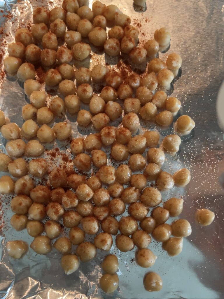 Chickpeas before being baked on the baking sheet. 
