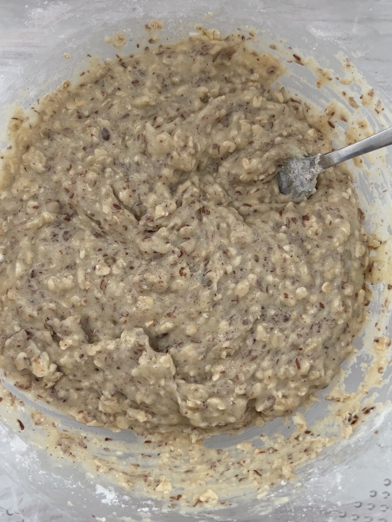 how to make sugar cookie oatmeal bars - Step 2: In a medium bowl, mix the melted vegan butter, almond or oat milk, sugar, vanilla, salt, baking powder, and flax eggs together. Add the flour and oats and mix until a thick batter forms.