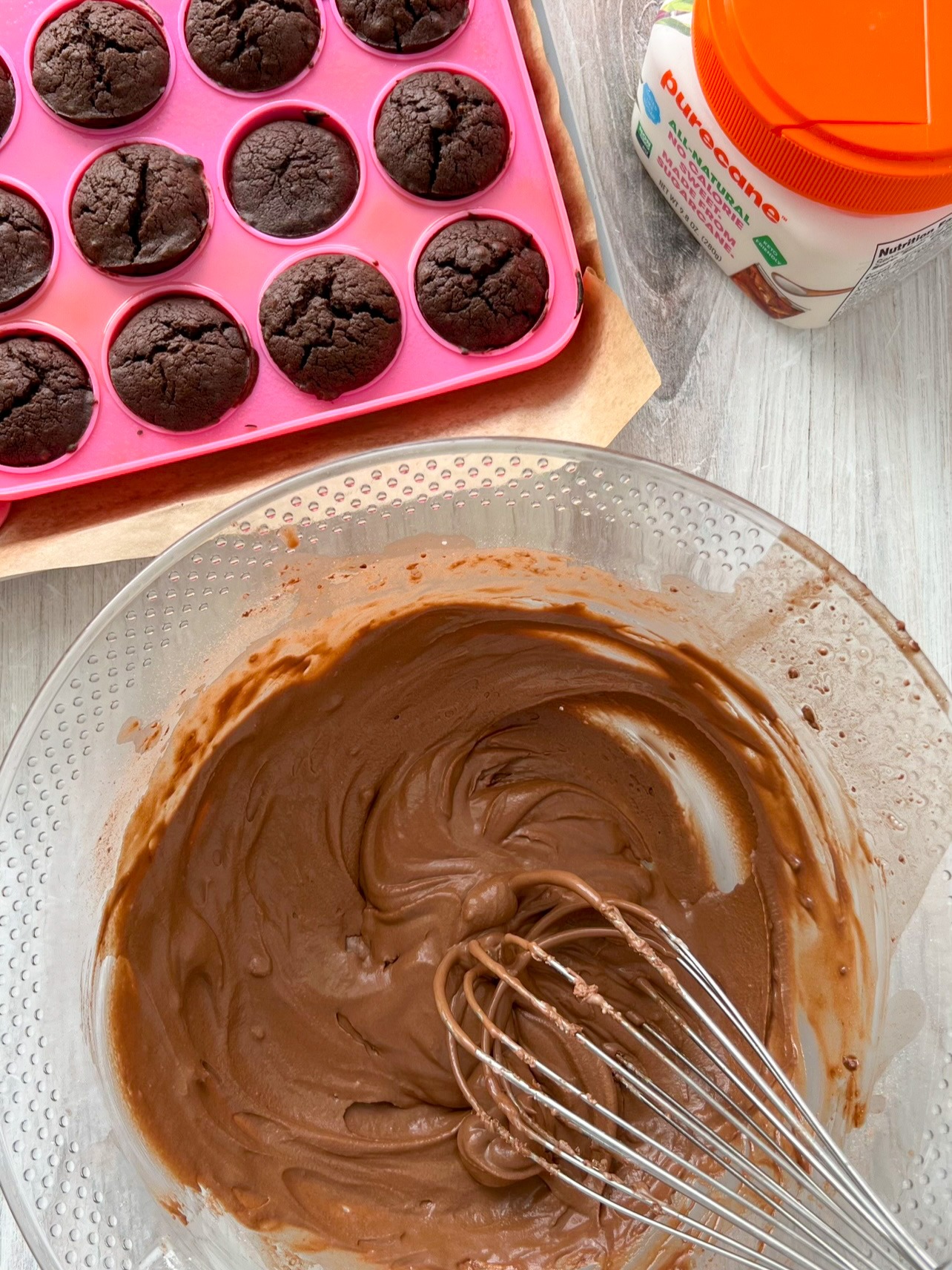 mixing the vegan chocolate frosting