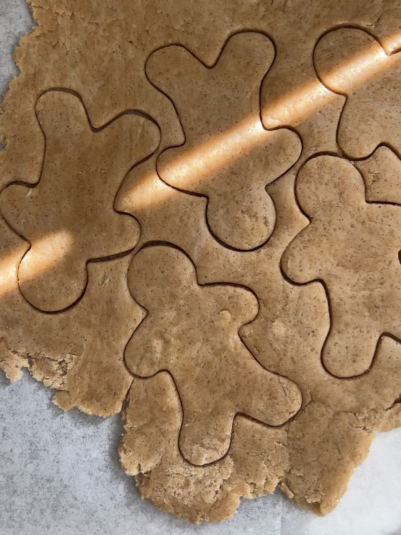 cutting the dough into cookie shapes