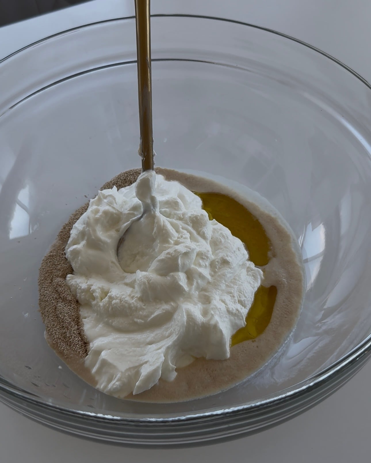 mixing the naan ingredients