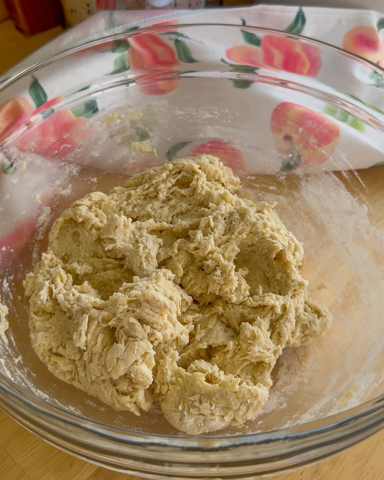 making the peach cobbler cinnamon roll dough